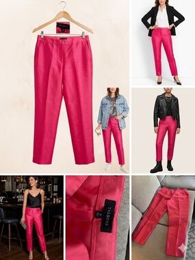 Talbots Fuchsia Pink Raw Silk Ankle Pants Straight Leg - Size 12